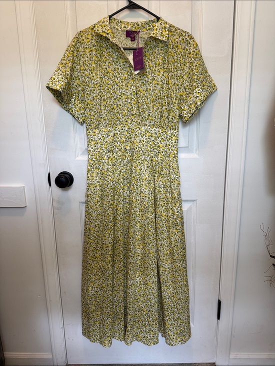 J. Crew Dresses & Skirts - J. Crew Liberty of London Organic Cotton Lemon Yellow Floral Collared Midi Dress